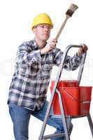 Craftsman on a ladder with a brush