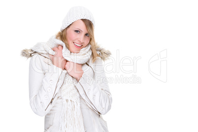Woman in white winter clothes