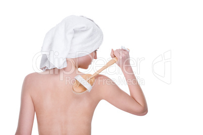 Woman with scrubber