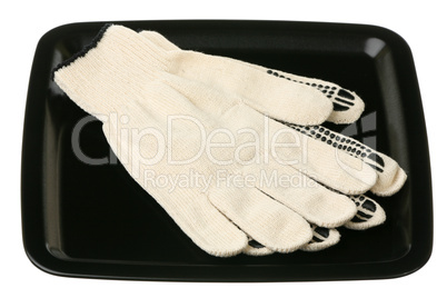 Working gloves on a tray