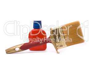 Professional paintbrush and red paint isolated on white backgrou