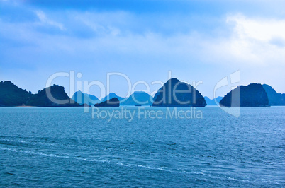 Misty karst landscape of Ha Long Bay in Vietnam