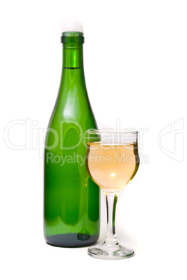 Wine bottle and glass on a white background