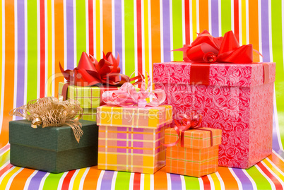 Gift boxes on a stripe background