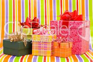 Gift boxes on a stripe background