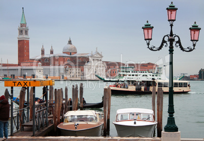 Italy, Venice: taxi boats, gondola, vaporetto and ferry boat