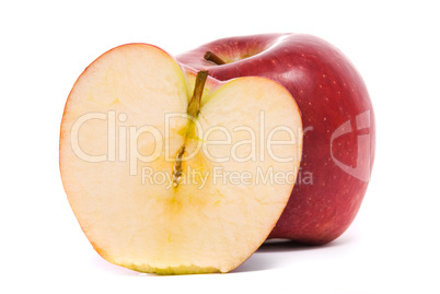 Sliced red ripe apple isolated on white background
