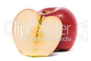 Sliced red ripe apple isolated on white background