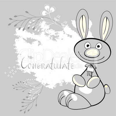 Rabbit on grunge floral background