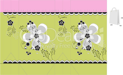 Template for gift bag with floral ornament