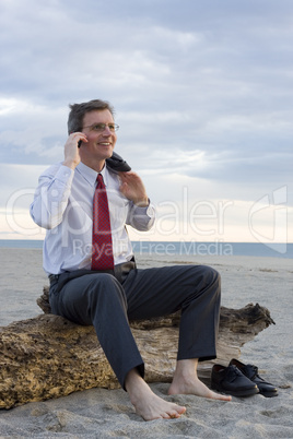 Geschäftsmann telefoniert am Strand