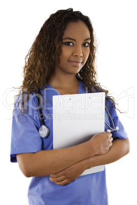 Woman wearing scrubs