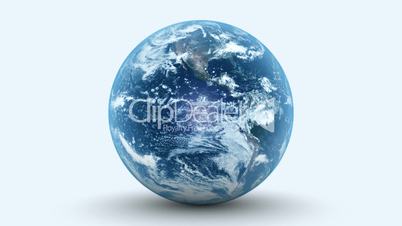 Planet earth rotating on white background.  Loopable