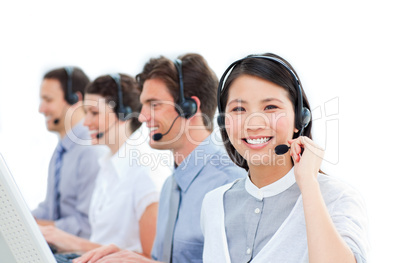 United group of customer service agents working in a call center