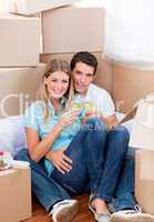 Smiling couple toasting with Champagne