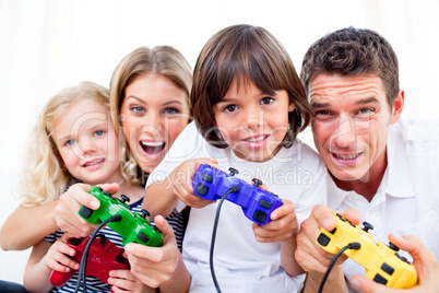 Animated family playing video game