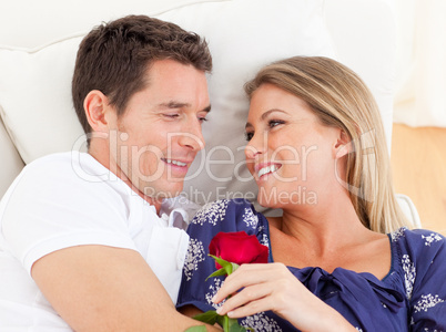 Portrait of lovers relaxing on sofa