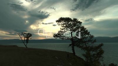 Dramatic sunset on Baikal lake