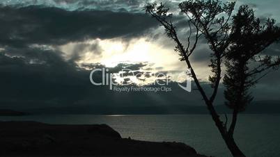 Dramatic sunset on Baikal lake