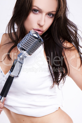 Sexy Girl singing in retro mic