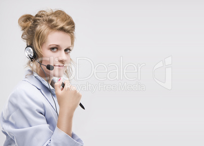 Woman wearing headset isolated