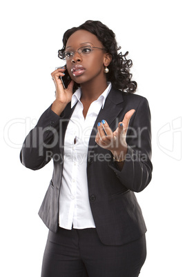 A friendly telephone operator isolated on white.