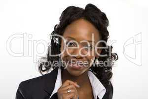 solated studio shot of a smiling businesswoman