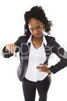 A pretty african american business woman with thumbs down