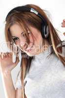 Beautiful girl is listen to the music