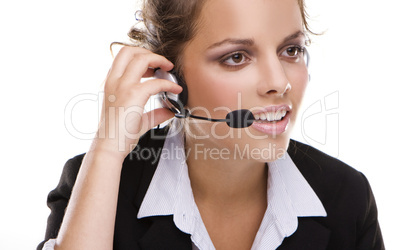 Young woman with headphone on white background