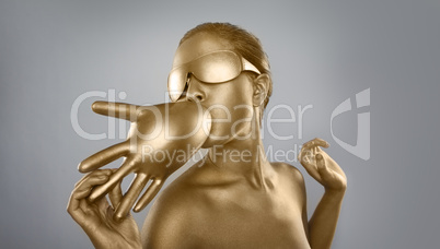 gold bodypainted girl
