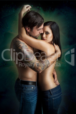 intimate young couple during foreplay