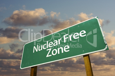 Nuclear Free Green Road Sign and Clouds
