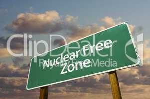 Nuclear Free Green Road Sign and Clouds