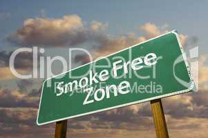 Smoke Free Zone Green Road Sign and Clouds