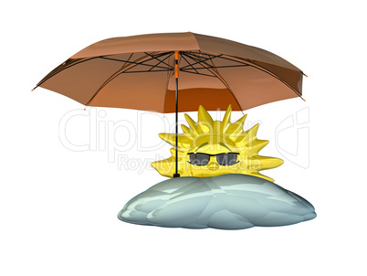 Cartoon sun with umbrella