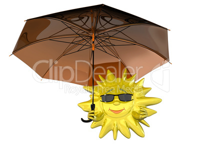 Cartoon sun with umbrella