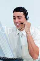 Young businessman using headset