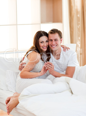 Romantic couple finding out results of a pregnancy test