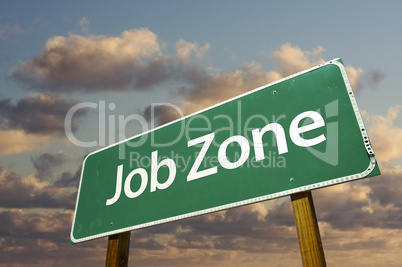 Job Zone Green Road Sign Over Clouds