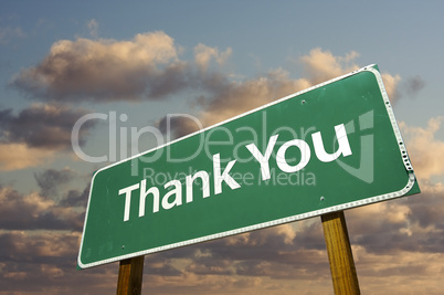 Thank You Green Road Sign Over Clouds