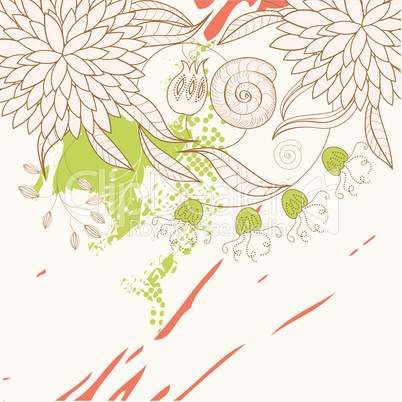 Template for greeting card with floral ornament