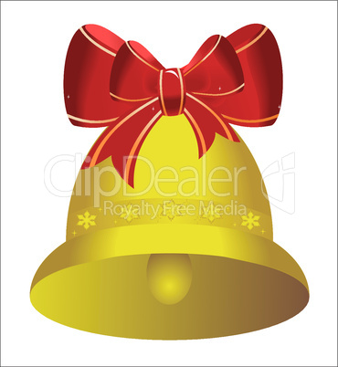 Golden christmas bell with red bow