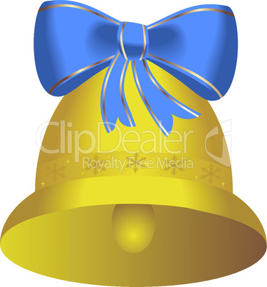 Golden christmas bell with blue bow
