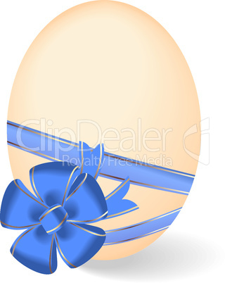 Realistic illustration by Easter egg with blue bow