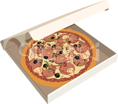 Realistic illustration pizza in box