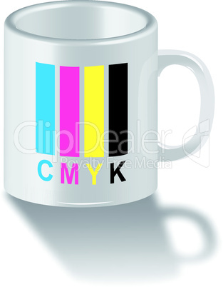 Vector illustration of tea cup with a CMYK logo