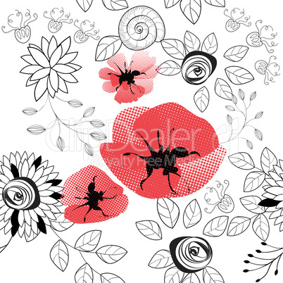 abstract floral seamless pattern with poppy
