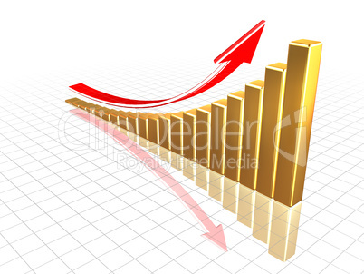 Growing gold chart with reflections