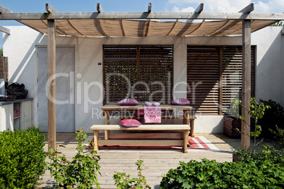 wooden patio in garden